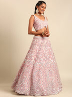 House of Panchhi Pink Net Multi Sequins with heavy Zarkan embroidery Lehenga choli & Dupatta | Grocsy