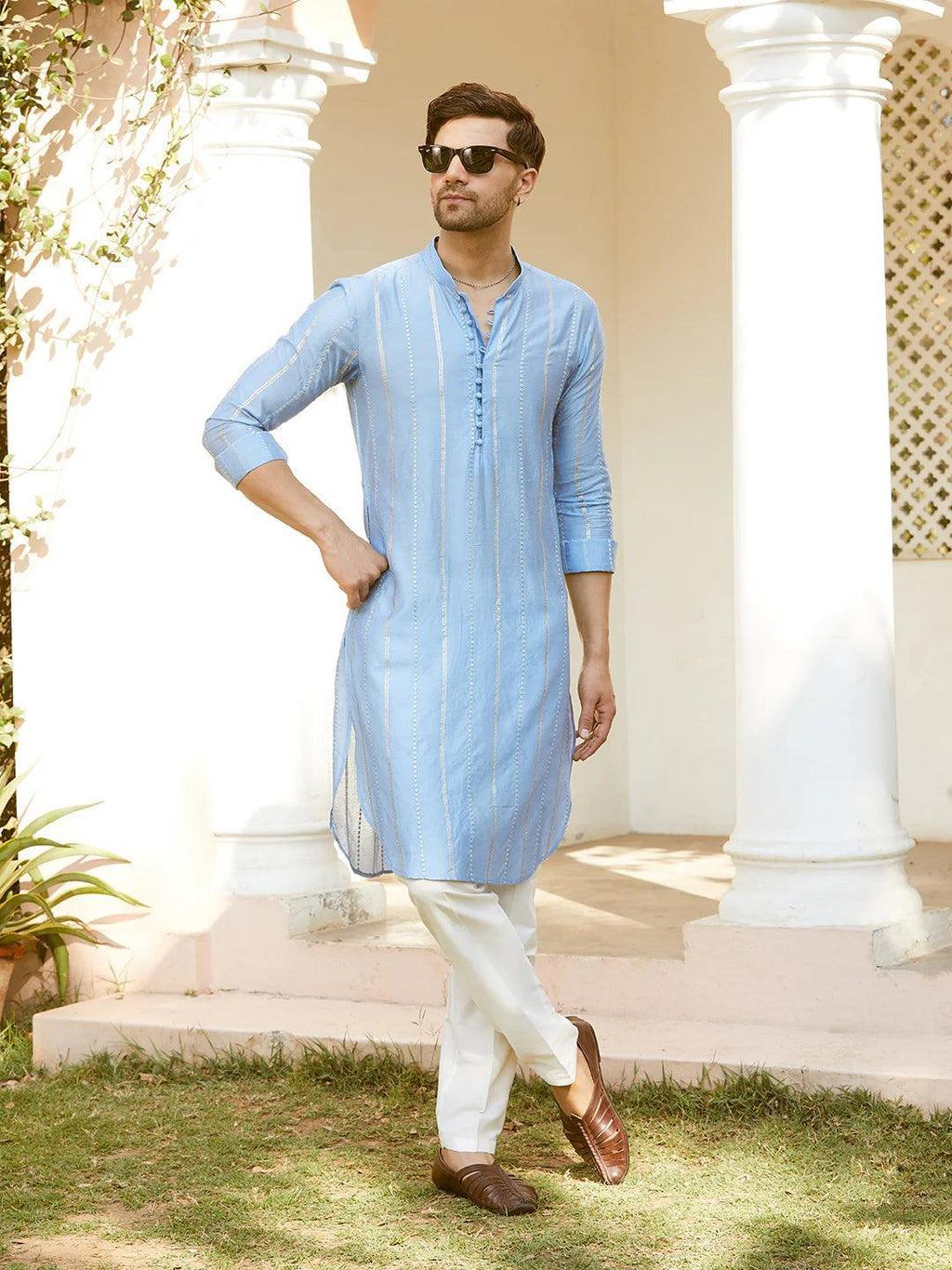 Fabmade Embroidered Regular Sequinned Chanderi Silk Kurta With Pyjamas | Grocsy