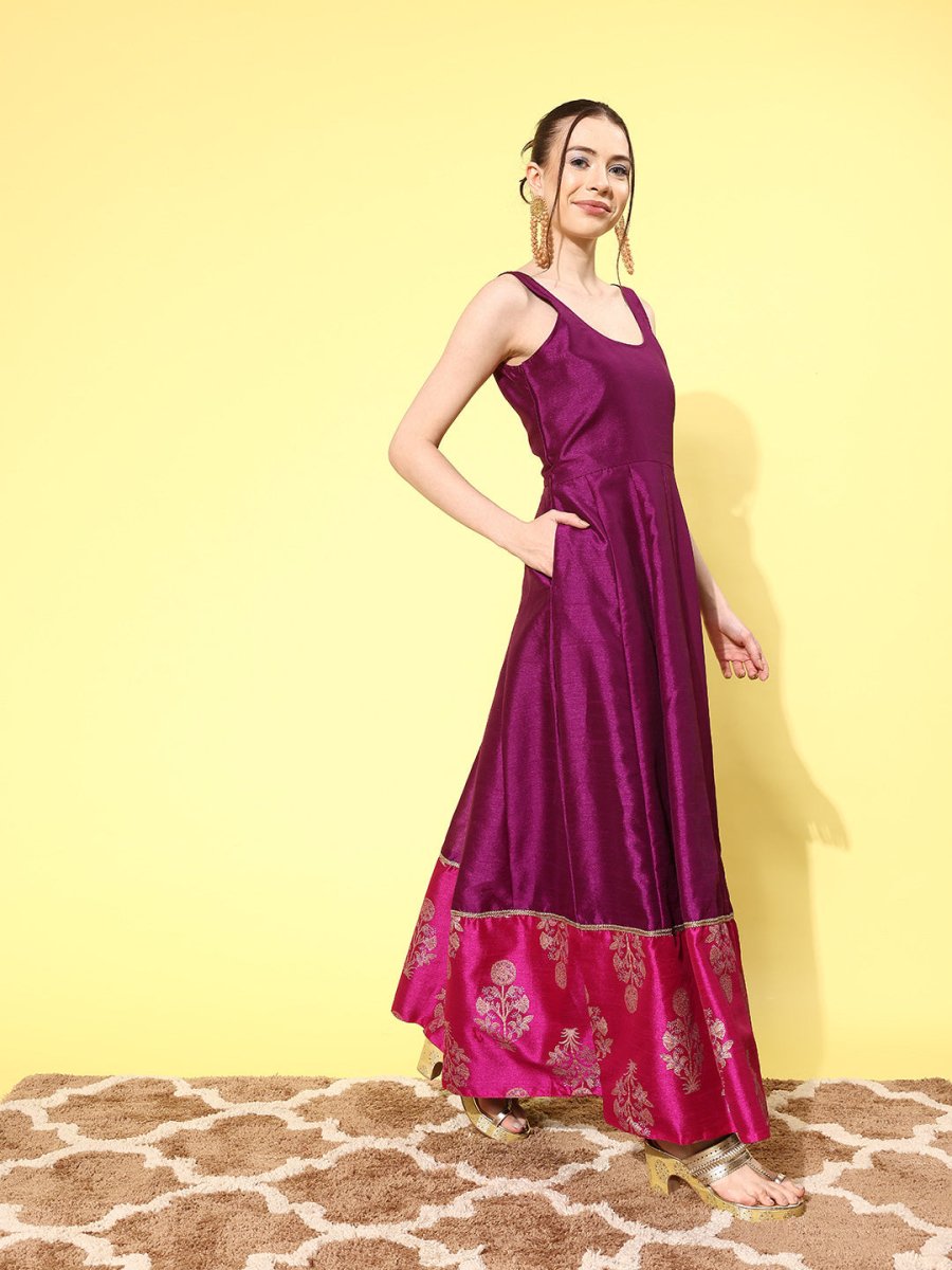 Ahalyaa Ethnic Motifs Printed Maxi Dress | Grocsy