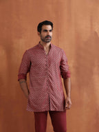 trueBrowns Men's Rust Cotton Dobby Short Kurta | Grocsy