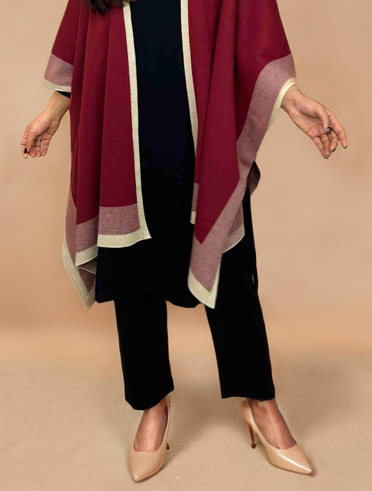 trueBrowns Maroon Woollen Kaftan Cape | Grocsy