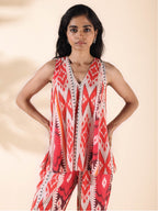 trueBrowns Maroon Cotton Ikat Flared Co-ord Set | Grocsy