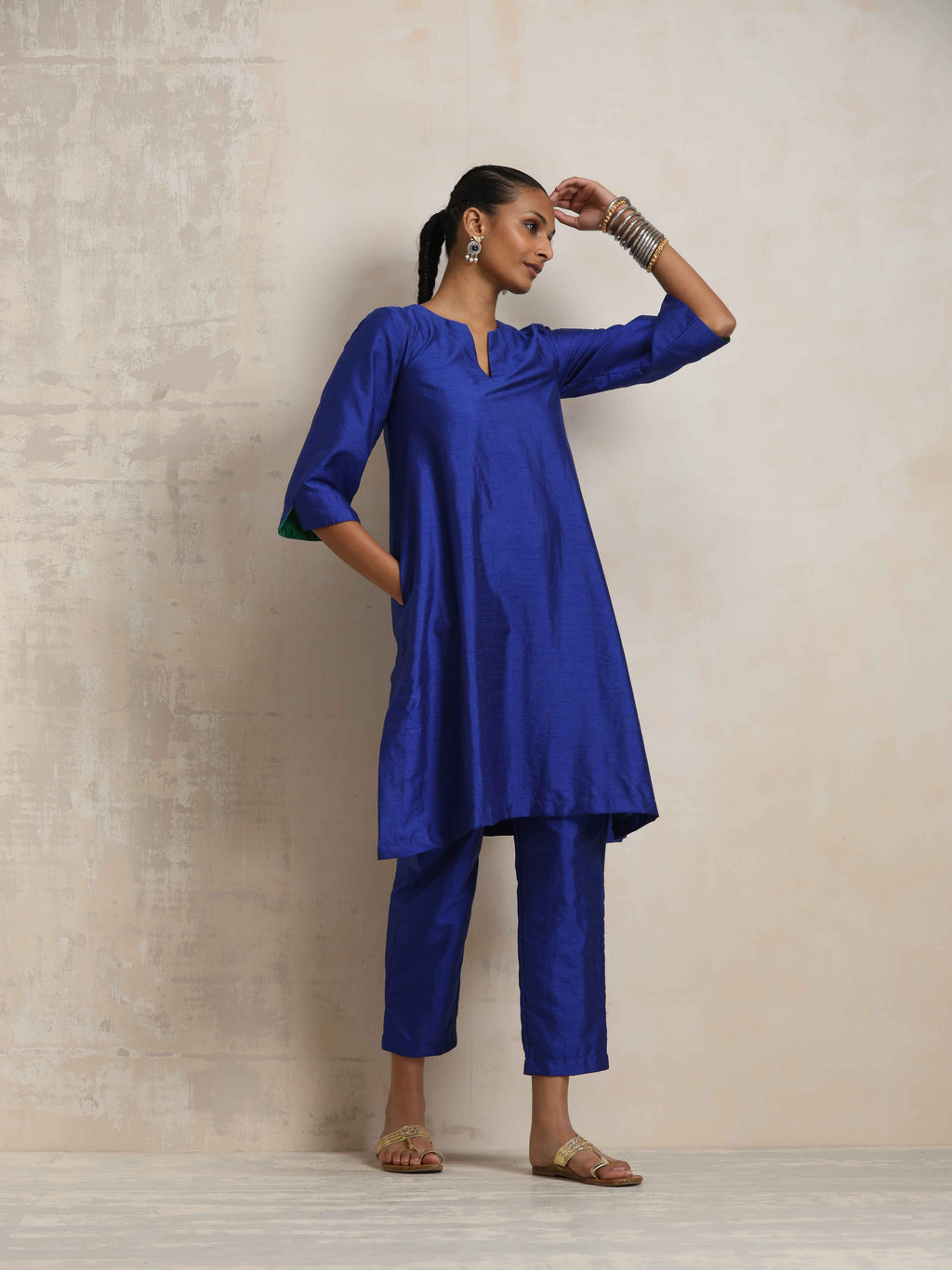 trueBrowns Blue Silk Kurta Co-ord Set | Grocsy
