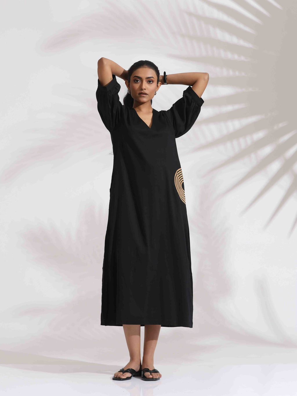 trueBrowns Black Cotton Embroidered Dress | Grocsy