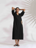trueBrowns Black Cotton Embroidered Dress | Grocsy