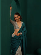 trueBrowns Teal Grey Silk Ready to Wear Saree | Grocsy