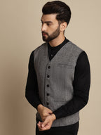 Even Apparels Men's Black Woolen Waistcoat with welt pockets | Grocsy