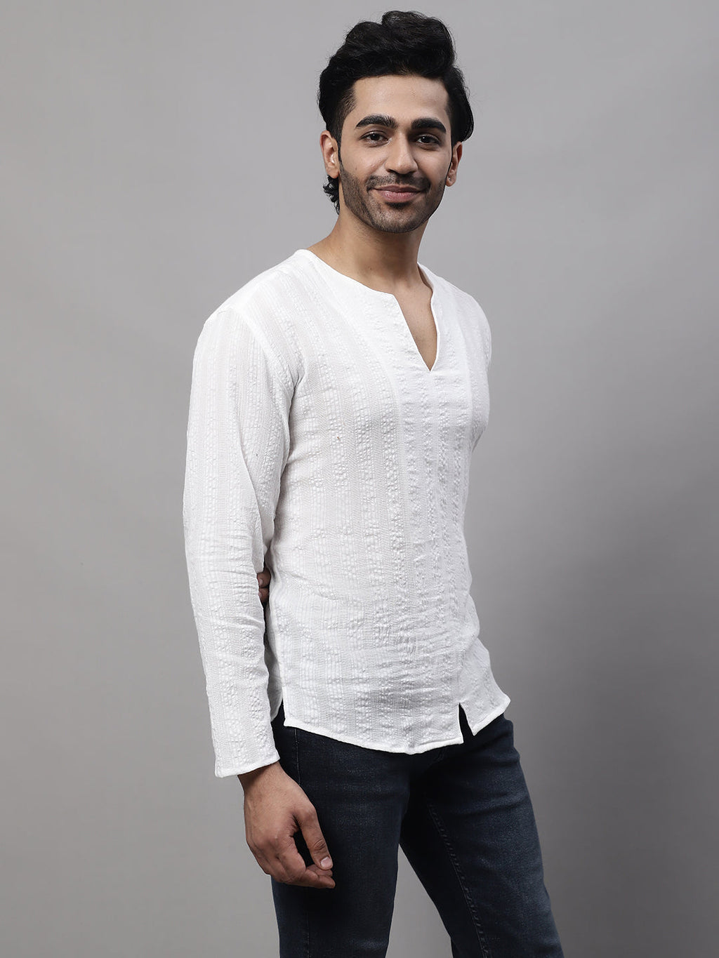Even Apparels White Pure Cotton Open Neck Kurta | Grocsy