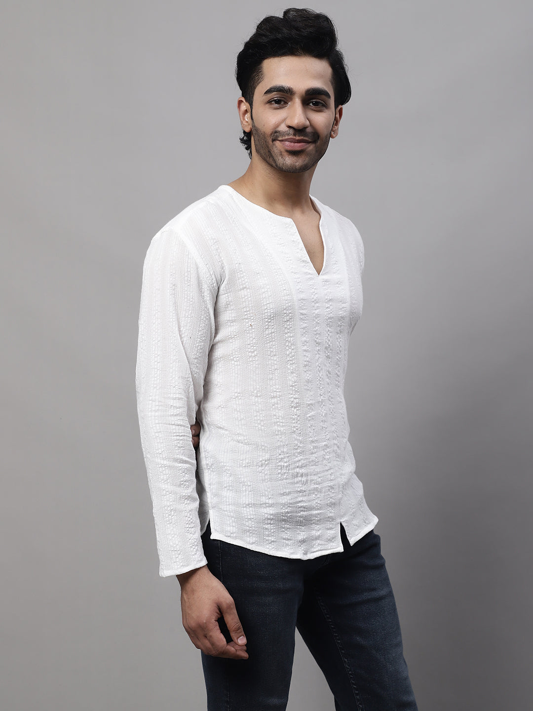 Even Apparels White Pure Cotton Open Neck Kurta | Grocsy
