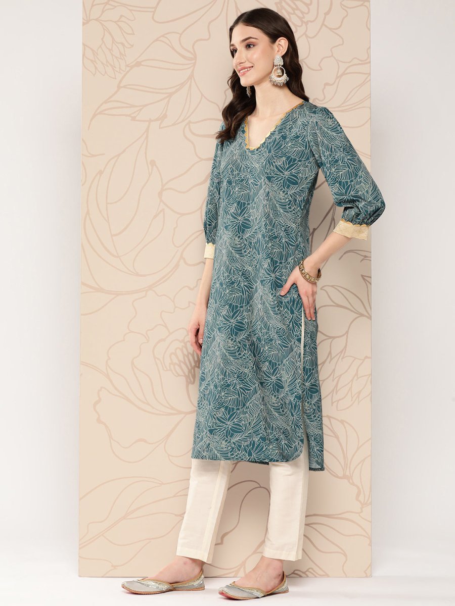 Ahalyaa Women Floral Printed Gotta Patti Crepe Kurta | Grocsy