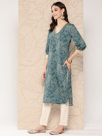 Ahalyaa Women Floral Printed Gotta Patti Crepe Kurta | Grocsy