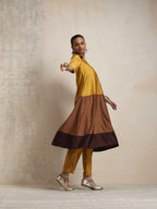 trueBrowns Gold Brown Silk A-line Kurta Set | Grocsy