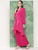 InWeave Women's Magenta Tie Up Kurta Set W Navy Pink Or Dupatta | Grocsy