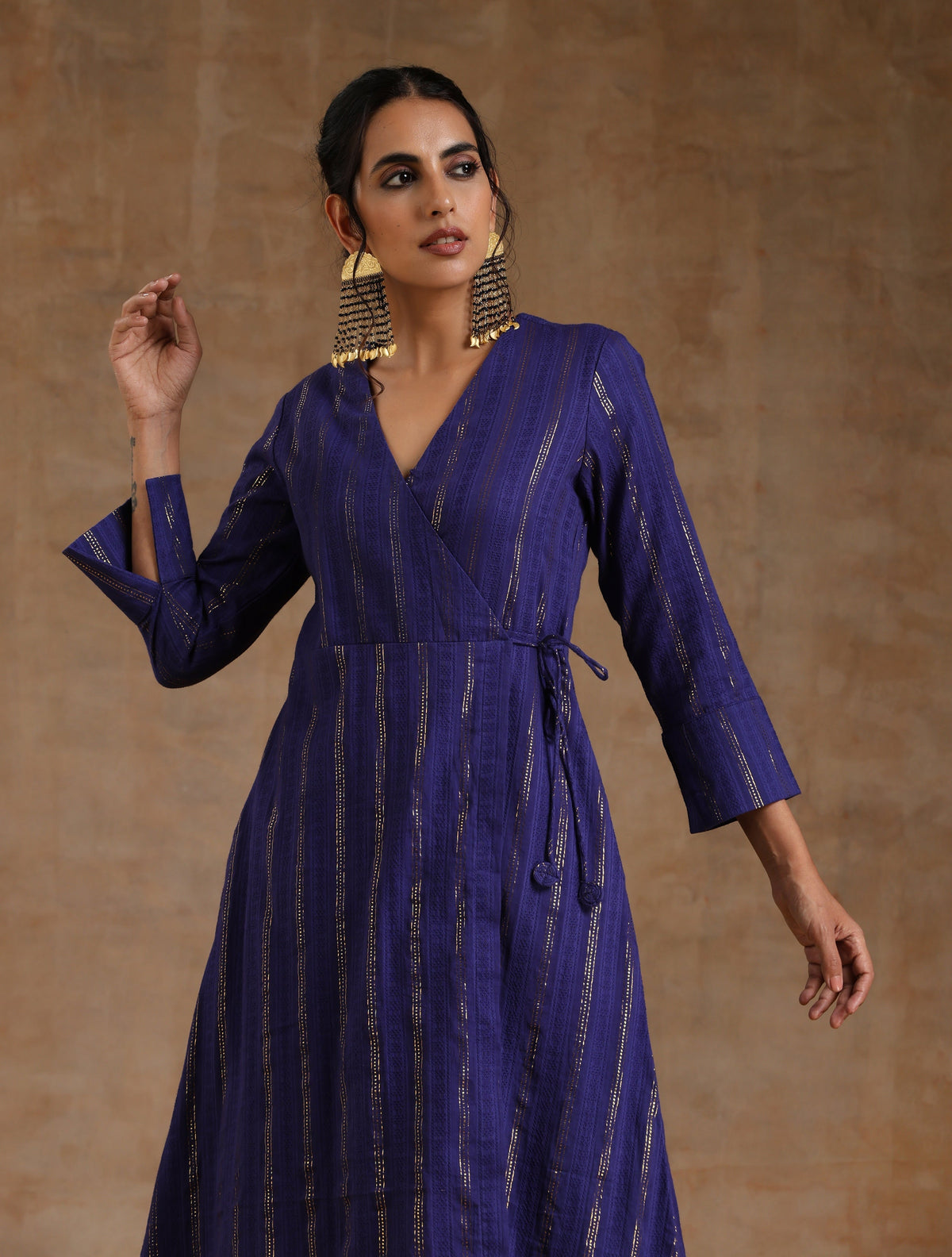 trueBrowns Spectrum Blue Gold Cotton Angrakha Kurta Set | Grocsy