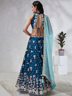 House of Panchhi Teal Pure Georgette Sequins And Thread Embroidery Lehenga Choli & Dupatta | Grocsy