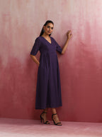 trueBrowns Purple Cotton Dobby Dress | Grocsy