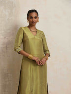 trueBrowns Green Tissue Straight Kurta Set | Grocsy