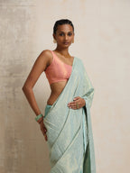 trueBrowns Blue Gold Metallic Ready To Wear Saree | Grocsy