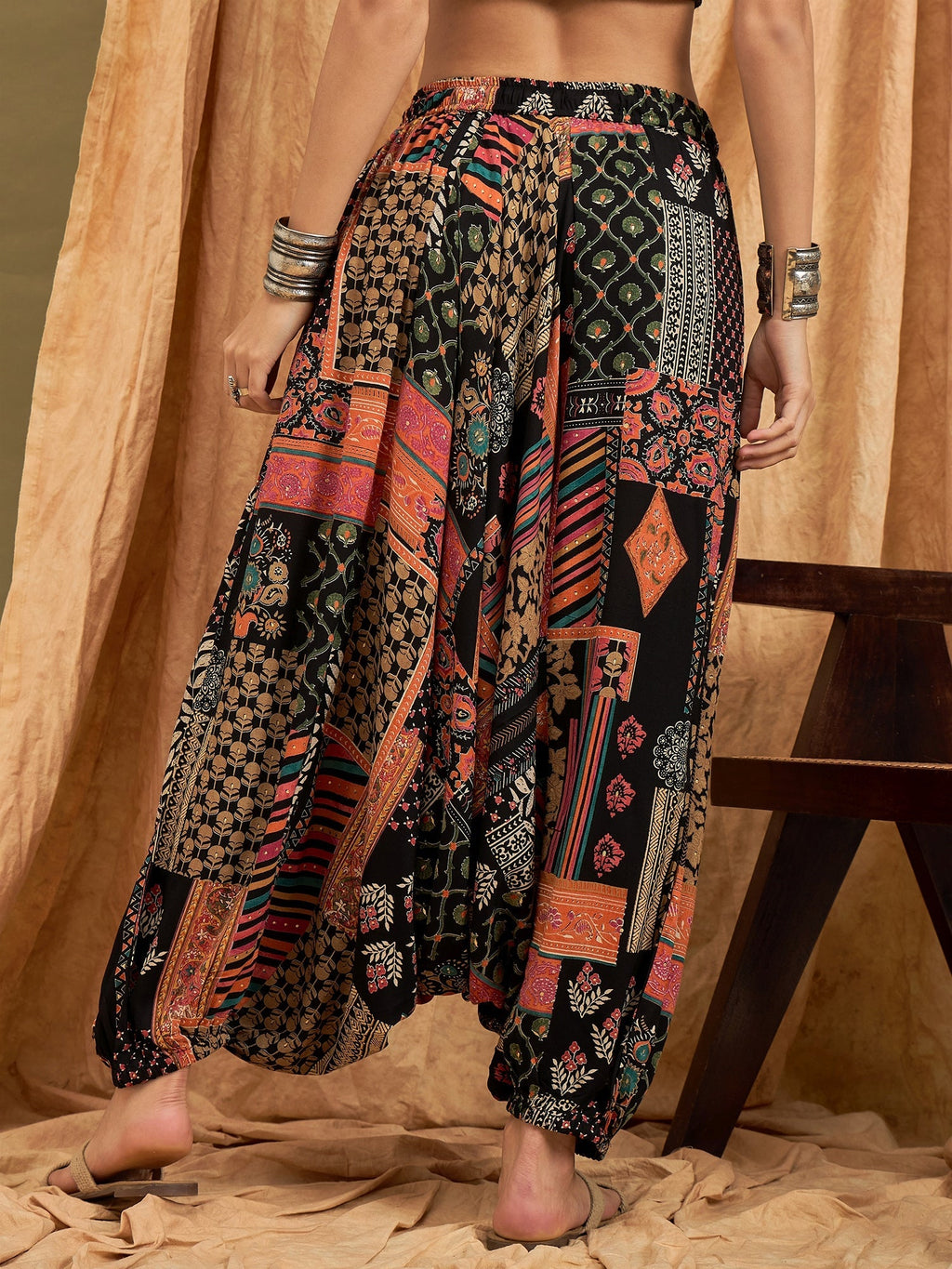 InWeave Black Multi Ethnic Harem Pant | Grocsy