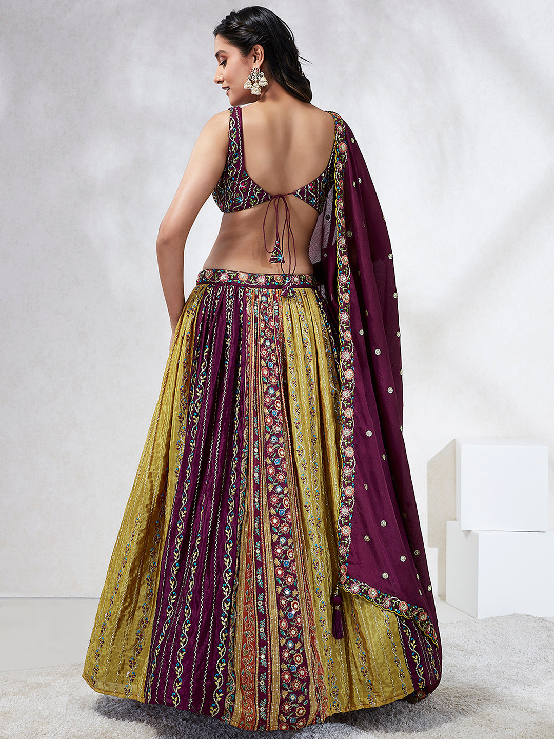 House of Panchhi Green Pure Georgette Sequins And Thread Embroidery Lehenga Choli & Dupatta | Grocsy
