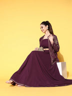 Ahalyaa Women Burgundy Top With Skirt & With Jacket | Grocsy