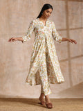 trueBrowns White Multi Color Overall Block Print Cotton Kurta Pant Set | Grocsy