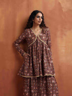 trueBrowns Brown Print Sharara Set | Grocsy