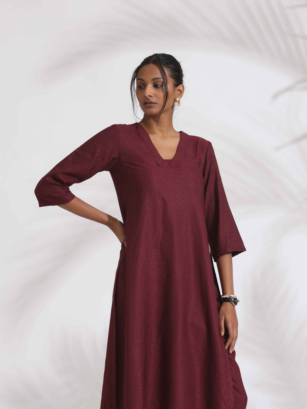 trueBrowns Maroon Dobby Kurta Set | Grocsy