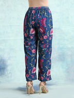 trueBrowns Blue Printed Velvet Pant | Grocsy