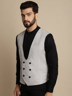 Even Apparels Men's Grey Double Breast Waistcoat | Grocsy