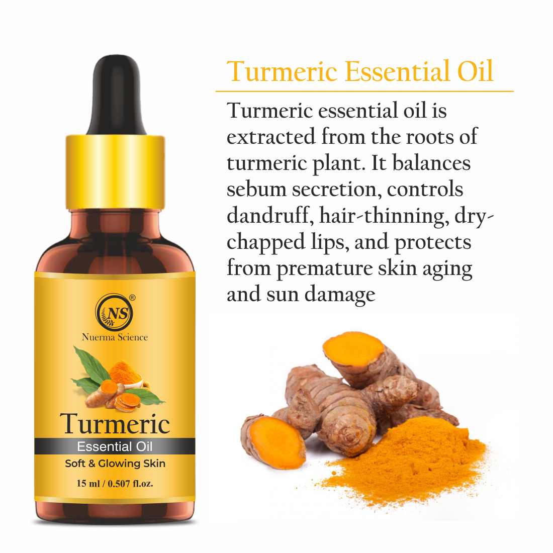 Nuerma Science Pure Turmeric Essential Oil For Skin Care & Hair Care | Grocsy
