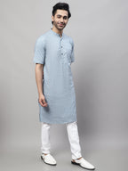 Even Apparels Blue Pure Cotton Kurta With Band Collar | Grocsy