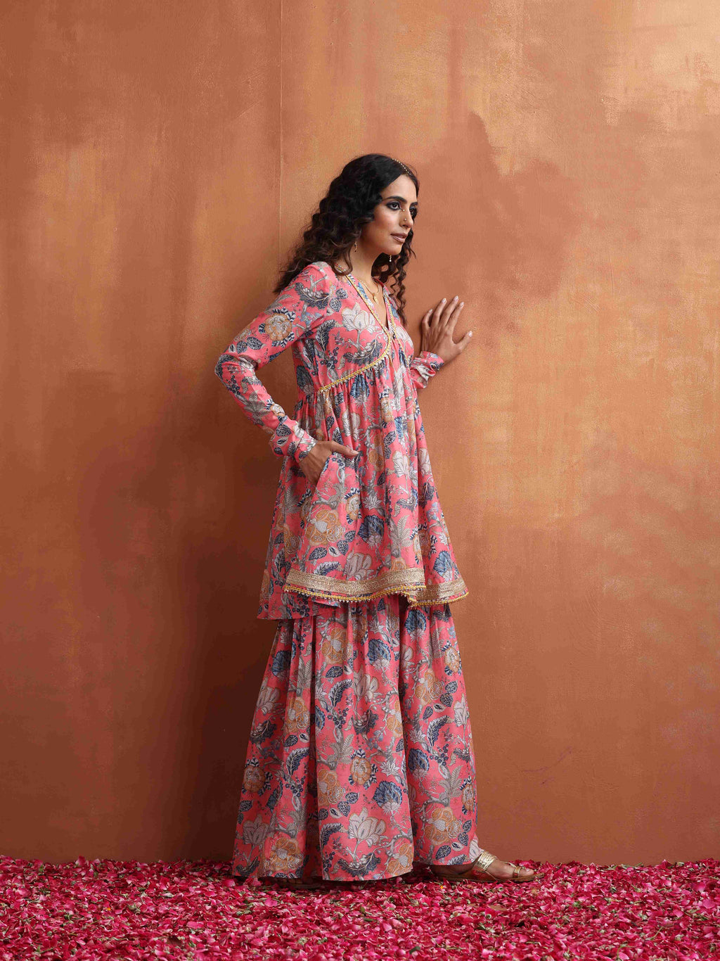 trueBrowns Orange Print Sharara Set | Grocsy