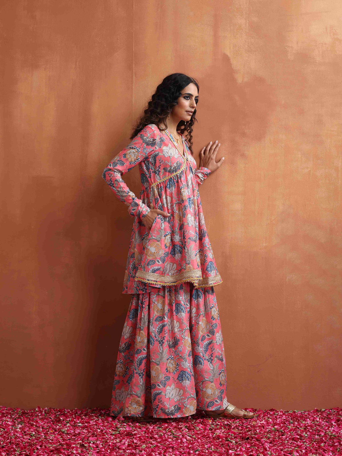 trueBrowns Orange Print Sharara Set | Grocsy