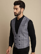 Even Apparels Men's Grey Double Breast Waistcoat | Grocsy