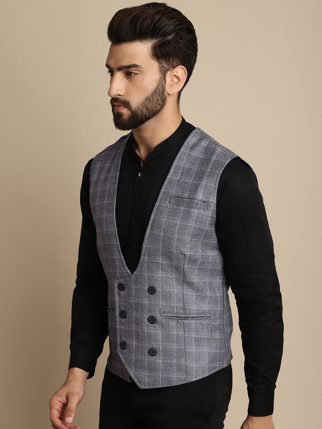 Even Apparels Men's Grey Double Breast Waistcoat | Grocsy