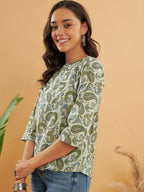 InWeave Women's Sage Green Paisley Print Top | Grocsy