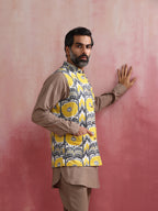 trueBrowns Men's Grey Ikat Print Cotton Reversible Nehru Jacket | Grocsy