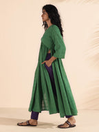 trueBrowns Green Cotton Dobby Flared Kurta Pant Set | Grocsy