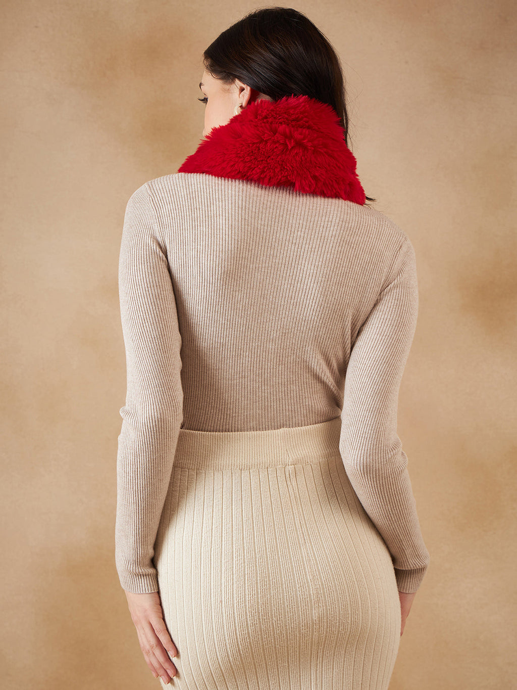 InWeave Women's Cherry Red Faux Fur Neck Warmer | Grocsy