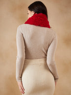 InWeave Women's Cherry Red Faux Fur Neck Warmer | Grocsy
