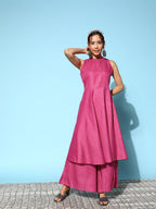 InWeave Women's Pink Lurex Boho Sleevless Kurta Set | Grocsy