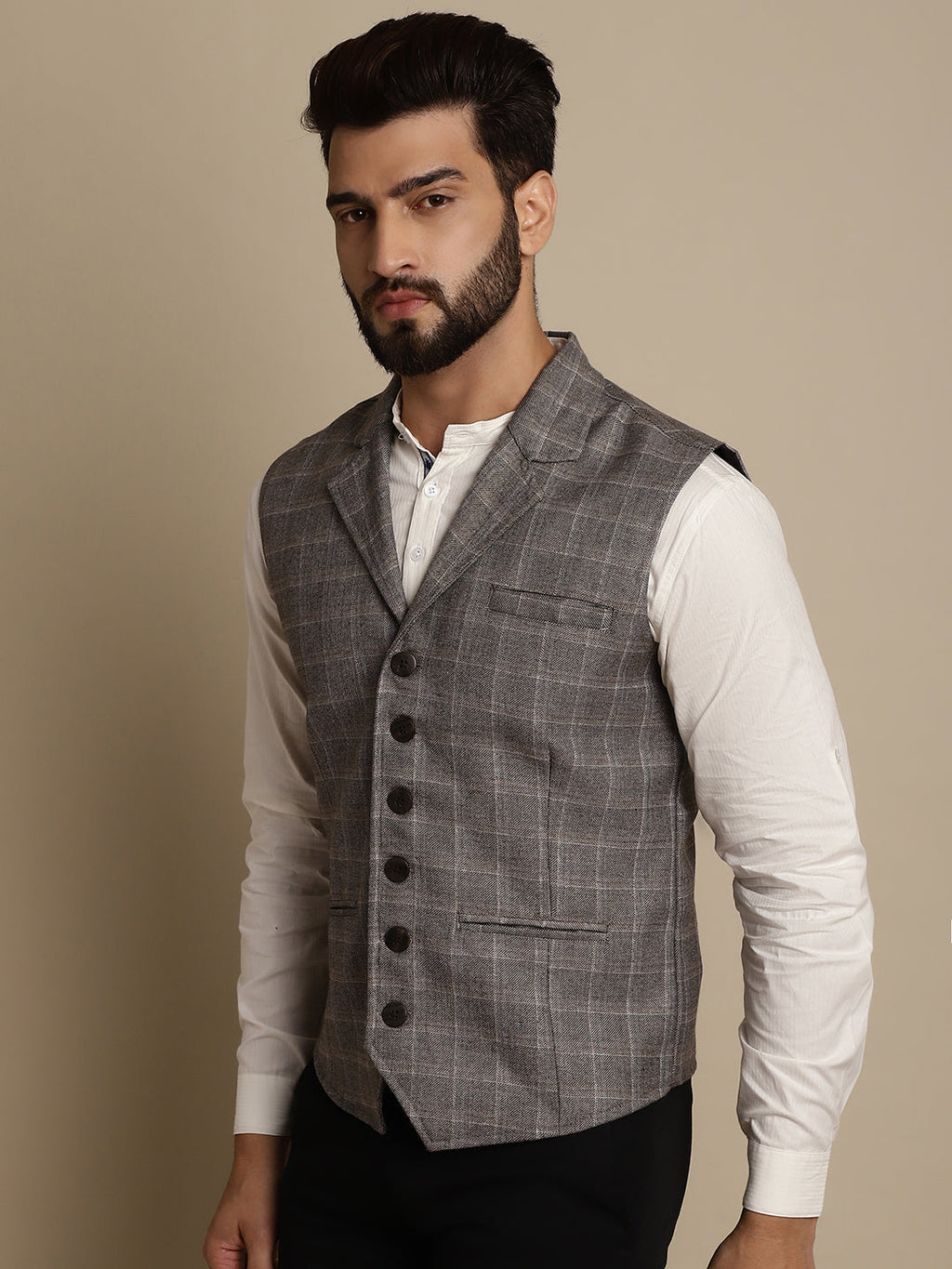 Even Apparels Men's Brown Waistcoat with Notched Lapel | Grocsy