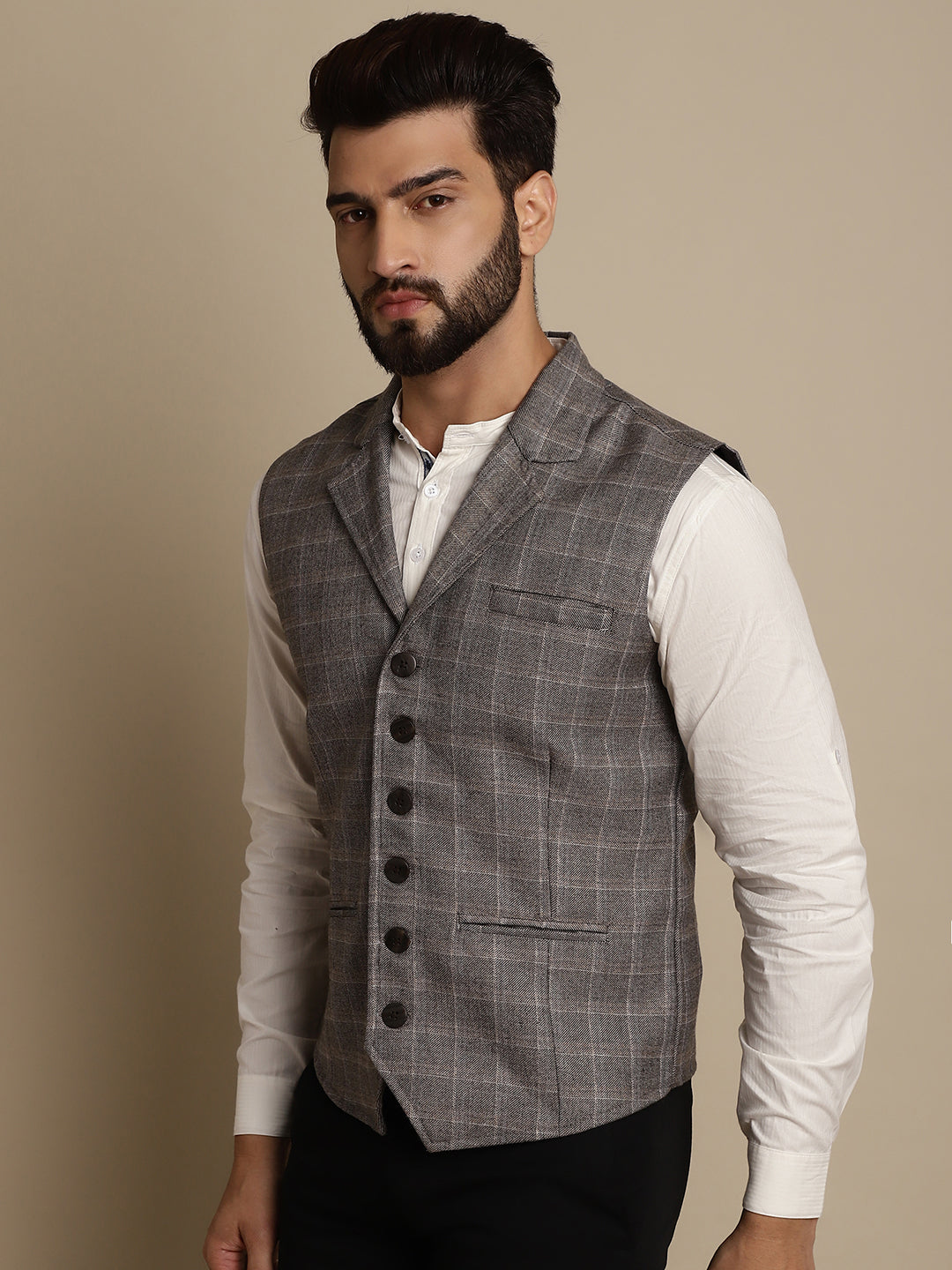 Even Apparels Men's Brown Waistcoat with Notched Lapel | Grocsy
