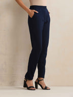 trueBrowns Navy Woollen Pants | Grocsy