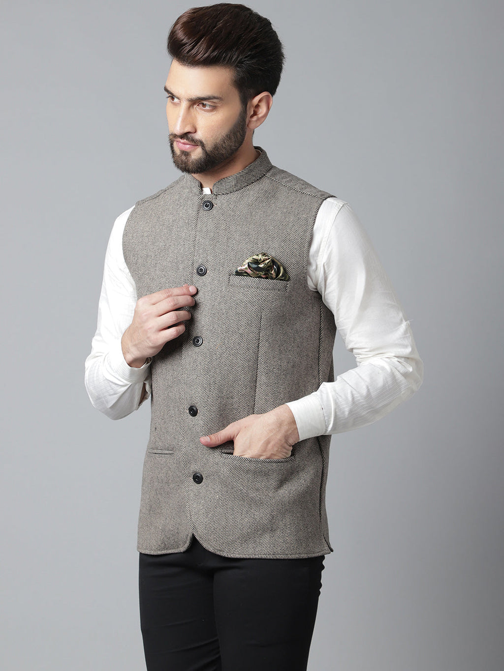 Even Apparels Men's Cream Pure Wool Nehru Jacket | Grocsy