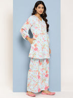 Ahalyaa Women Floral Printed Regular Tunic with Palazzos | Grocsy