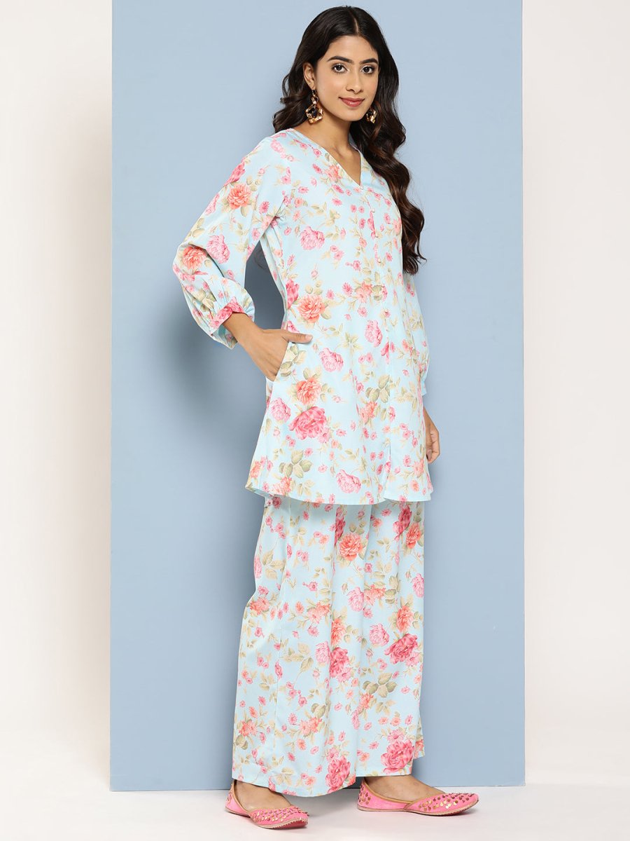 Ahalyaa Women Floral Printed Regular Tunic with Palazzos | Grocsy