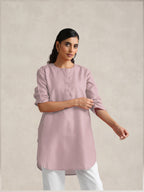 trueBrowns Pink Cotton Blend Short Kurta | Grocsy