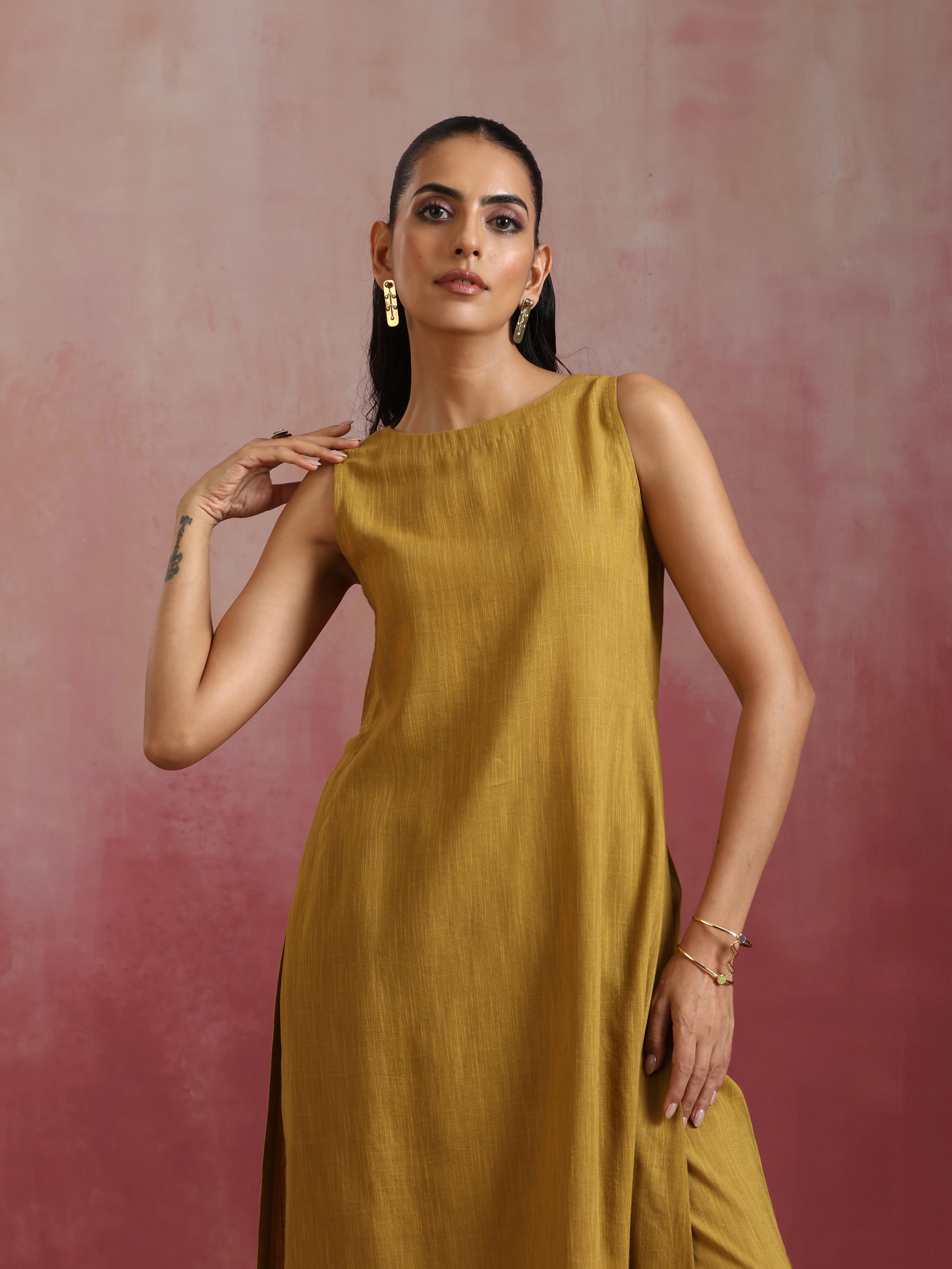 trueBrowns Mustard Cotton Kurta Set | Grocsy